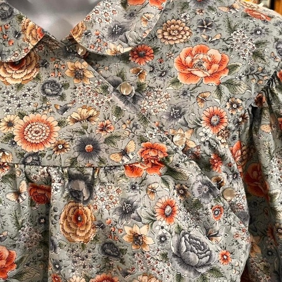 Vintage Floral Prairie Blouse Cottagecore Button Up Long Sleeve Grandma-Chic - Picture 2 of 4